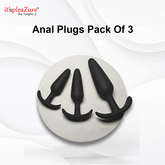Pack of three black anal plugs on a white background with 'it's pleAZure' branding.